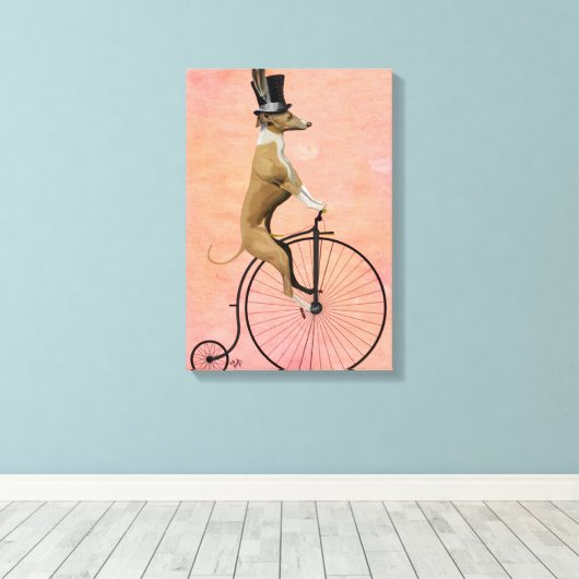 Greyhound op Black Penny Farthing Canvas Afdruk (Insitu (Houten vloer))