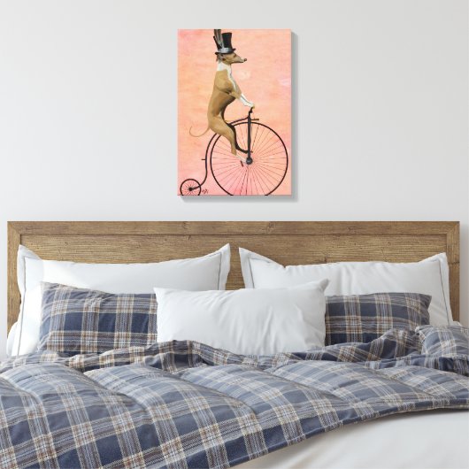 Greyhound op Black Penny Farthing Canvas Afdruk (Insitu (Slaapkamer))