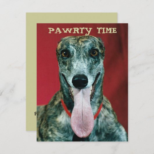 GREYHOUND PUP DOG PAWRTY ARTIJ INVITE INVITATION KAART (Voorkant / Achterkant)