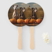 Greyhound Puppy Herfst Delight Pompoen Handwaaier (Voorkant en achterkant)
