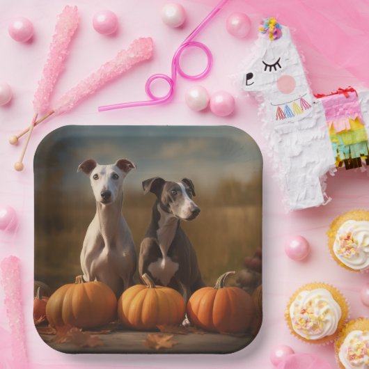 Greyhound Puppy Herfst Delight Pompoen Papieren Bordje (Feest)