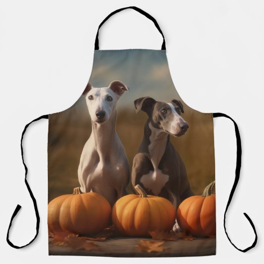 Greyhound Puppy Herfst Delight Pompoen Schort (Voorkant)