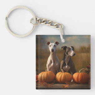 Greyhound Puppy Herfst Delight Pompoen Sleutelhanger