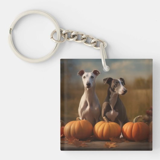 Greyhound Puppy Herfst Delight Pompoen Sleutelhanger (Voorkant)