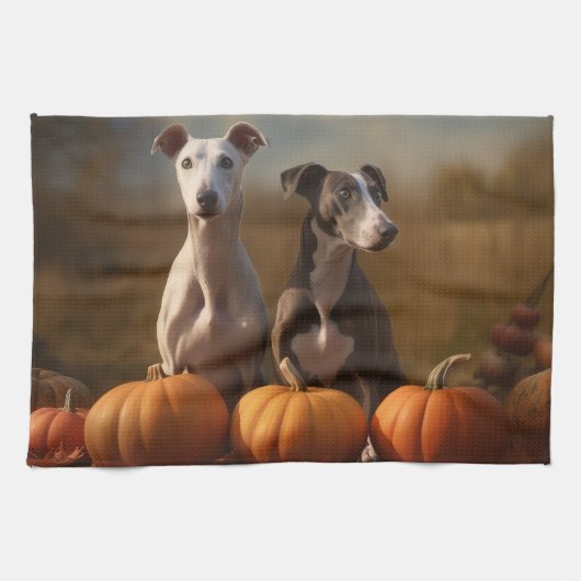 Greyhound Puppy Herfst Delight Pompoen Theedoek (Horizontaal)