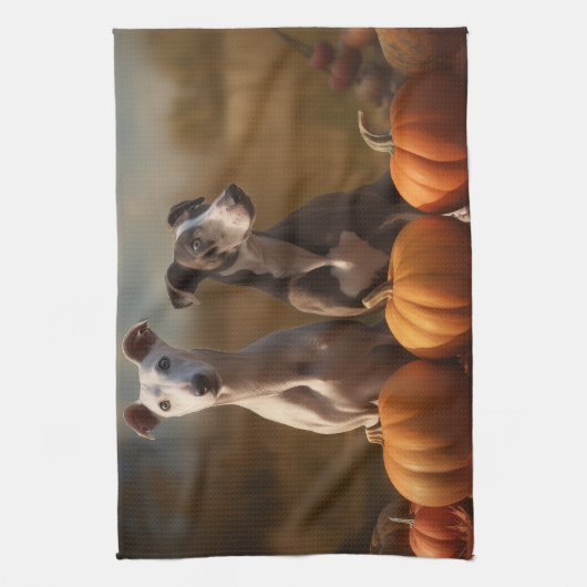 Greyhound Puppy Herfst Delight Pompoen Theedoek (Verticaal)