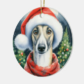 Greyhound Santa Hat Waterverf Kerstmis Keramisch Ornament (Links)