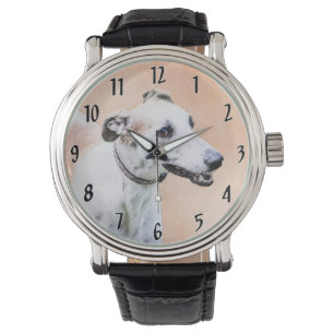 Greyhound Schilderij - Mooie Originele Hond Kunst Horloge