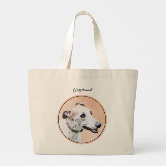 Greyhound Schilderij Schattige Rood Wit Originele  Grote Tote Bag (Achterkant)