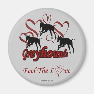 Greyhound Silhouette Hearts Love Dog Magneet