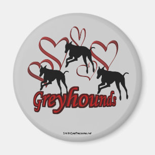 Greyhound Silhouette Red Hearts Magneet