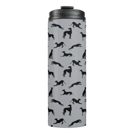 Greyhound Silhouettes Black op grijs Thermosbeker (Voorkant)