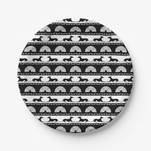 Greyhound Silhouettes Black White Art Deco Fan Papieren Bordje