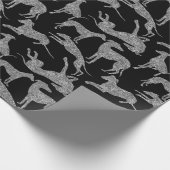 Greyhound Silhouettes Silver Faux Glitter Cadeaupapier (Hoek)