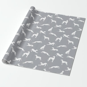 Greyhound Silhouettes White op grijs Cadeaupapier
