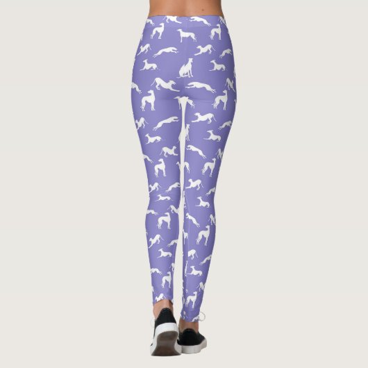 Greyhound Silhouettes White op Paars Leggings (Achterkant)