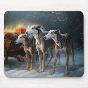 Greyhound Sneeuw Slede Kerst Decoratie Muismat