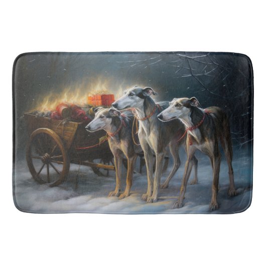 Greyhound Snowy Sleigh Kerstmisdecor Badmat (Voorkant)