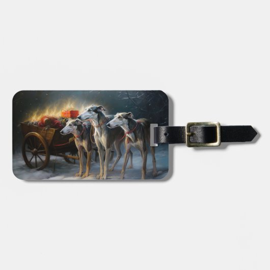 Greyhound Snowy Sleigh Kerstmisdecor Bagagelabel (Voorkant horizontaal)