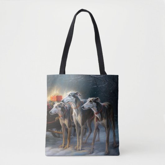 Greyhound Snowy Sleigh Kerstmisdecor Draagtas (Voorkant)