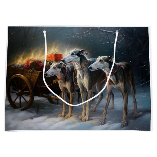 Greyhound Snowy Sleigh Kerstmisdecor Groot Cadeauzakje (Voorkant)