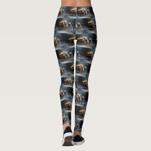 Greyhound Snowy Sleigh Kerstmisdecor Leggings (Achterkant)
