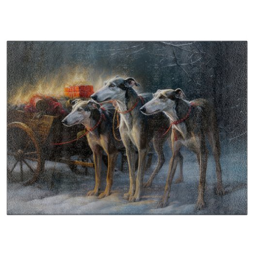 Greyhound Snowy Sleigh Kerstmisdecor Snijplank (Voorkant)