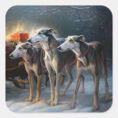Greyhound Snowy Sleigh Kerstmisdecor Vierkante Sticker (Voorkant)