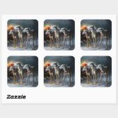 Greyhound Snowy Sleigh Kerstmisdecor Vierkante Sticker (Vel)