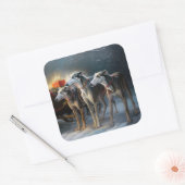 Greyhound Snowy Sleigh Kerstmisdecor Vierkante Sticker (Envelop)