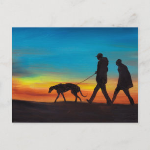 Greyhound Walk op Sunset Dog Art Briefkaart
