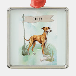Greyhound-waterverf gepersonaliseerde hond metalen ornament