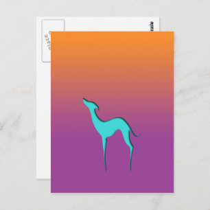 Greyhound Whippet dog blue oranje paarse ombre Briefkaart