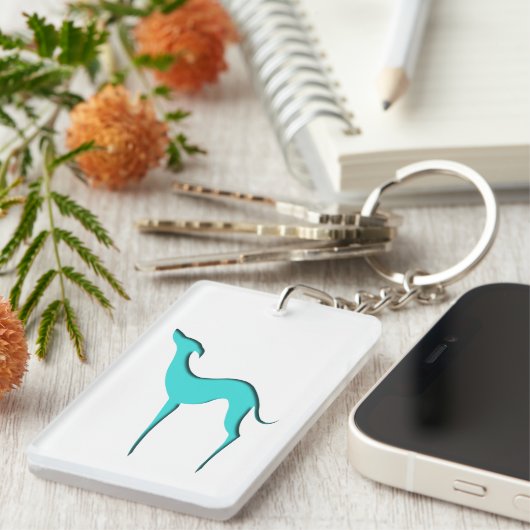 Greyhound Whippet dog Elegant turquoise silhouette Sleutelhanger (Voorkant Rechts)
