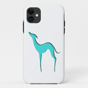 Greyhound Whippet hond elegant turkooise silhouett iPhone 11 Hoesje