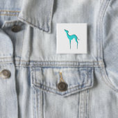 Greyhound Whippet hond elegant turkooise silhouett Vierkante Button 5,1 Cm (In situ)