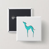 Greyhound Whippet hond elegant turkooise silhouett Vierkante Button 5,1 Cm (Voorkant /achterkant)