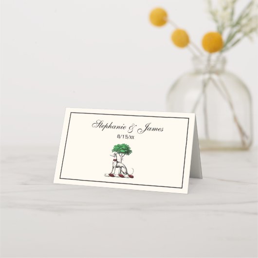 Greyhound Whippet met Boom Heraldic Crest Embleem (Voorkant)