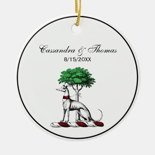 Greyhound Whippet met Boom Heraldic Crest Embleem Keramisch Ornament (Voorkant)