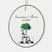 Greyhound Whippet met Boom Heraldic Crest Embleem Keramisch Ornament (Links)