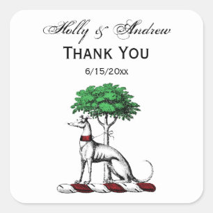 Greyhound Whippet met Boom Heraldic Crest Embleem Vierkante Sticker