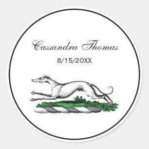 Greyhound Whippet Running Heraldic Crest Emblem Ronde Sticker