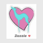 Greyhound whippet silhouette en schattig roze hart sticker (Vel)