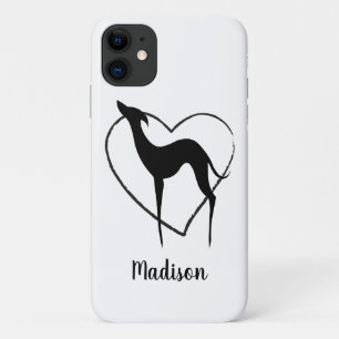 Greyhound whippet silhouette en schattige hartnaam iPhone 11 hoesje