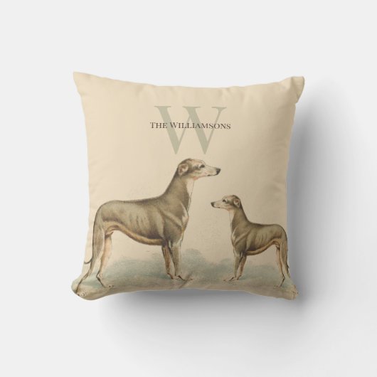 Greyhound Whippet Zachte Roze Retro Stijl Kussen (Voorkant)