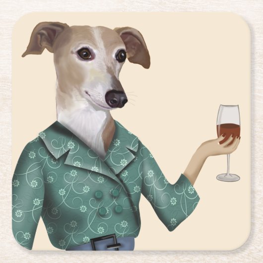 Greyhound Wine Snob Vierkante Kartonnen Onderzetter (Voorkant)