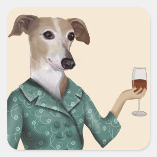 Greyhound Wine Snob Vierkante Sticker