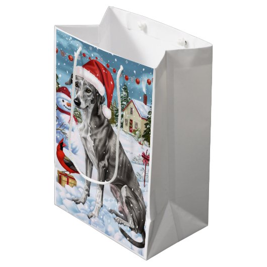 Greyhound Winter Wonderland Christmas Joy Medium Cadeauzakje (Voorkant Gekanteld)