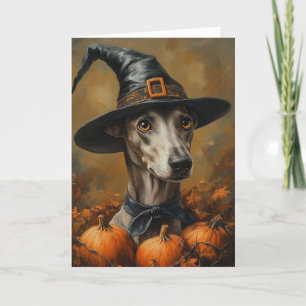 Greyhound Witch Halloween Feestdagen Kaart