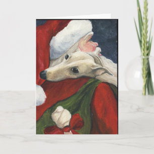 "Greyhound with Santa" Dog Art-kerstkaart Feestdagen Kaart